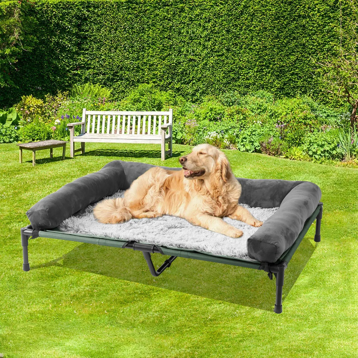 Extra Large Cooling Elevated Dog Bed with Bolster Raised Pet Cot Lounger