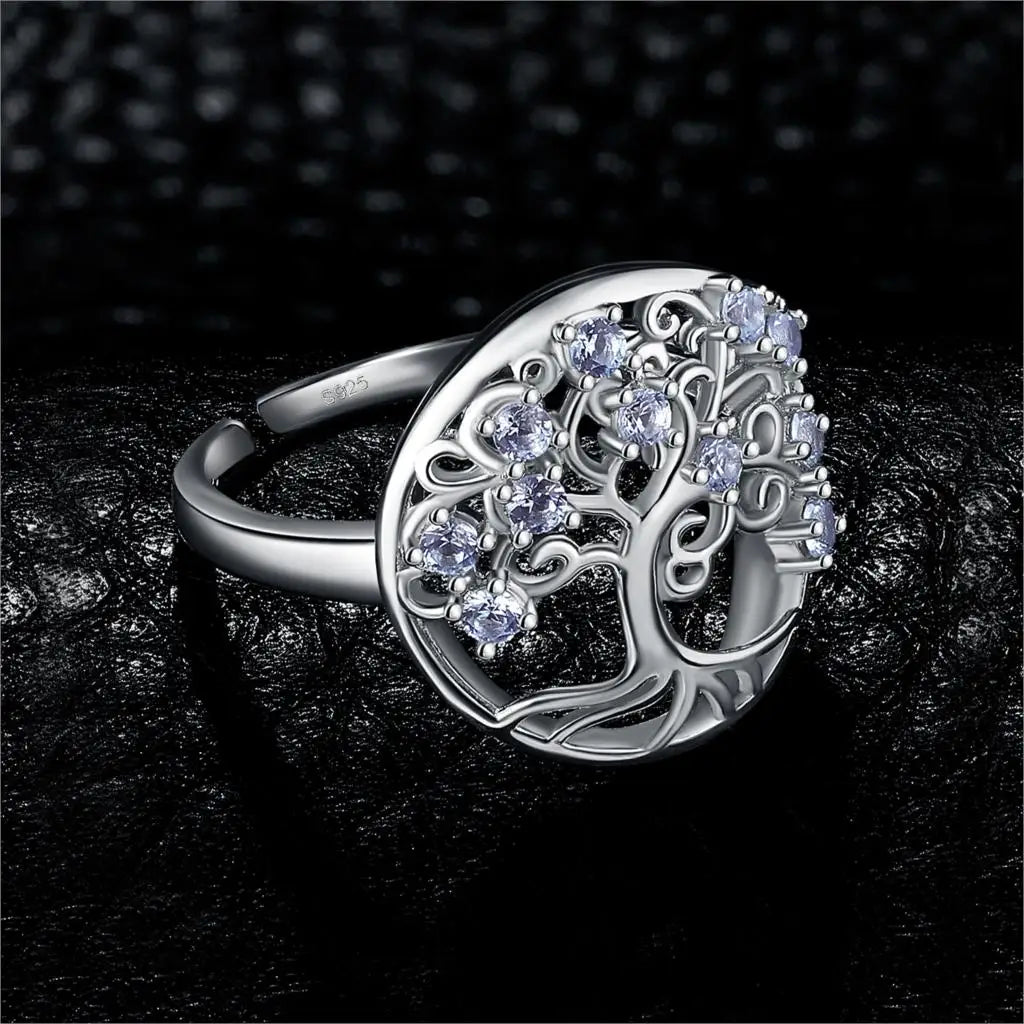 Tree Of Life Created Blue Spinel Sterling Silver Adjustable Ring