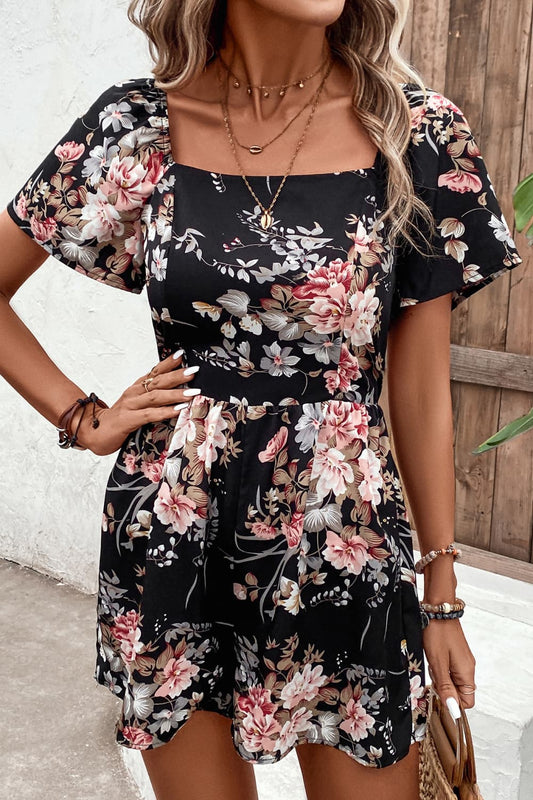 Honey Floral Cutout Tie Back Romper CMP