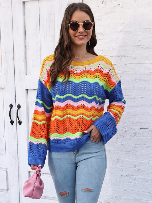 Openwork Round Neck Knit Top CMP