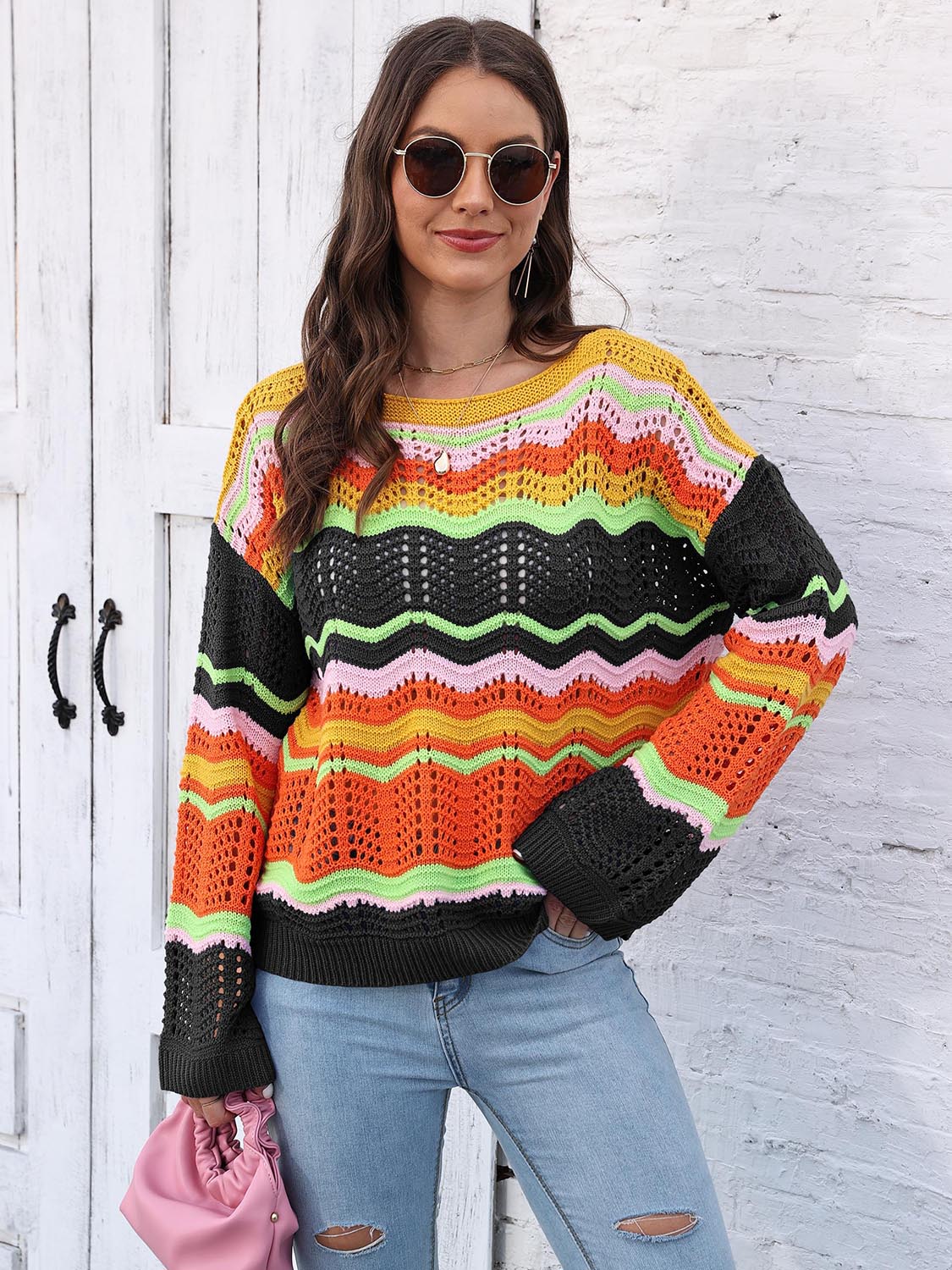 Openwork Round Neck Knit Top CMP