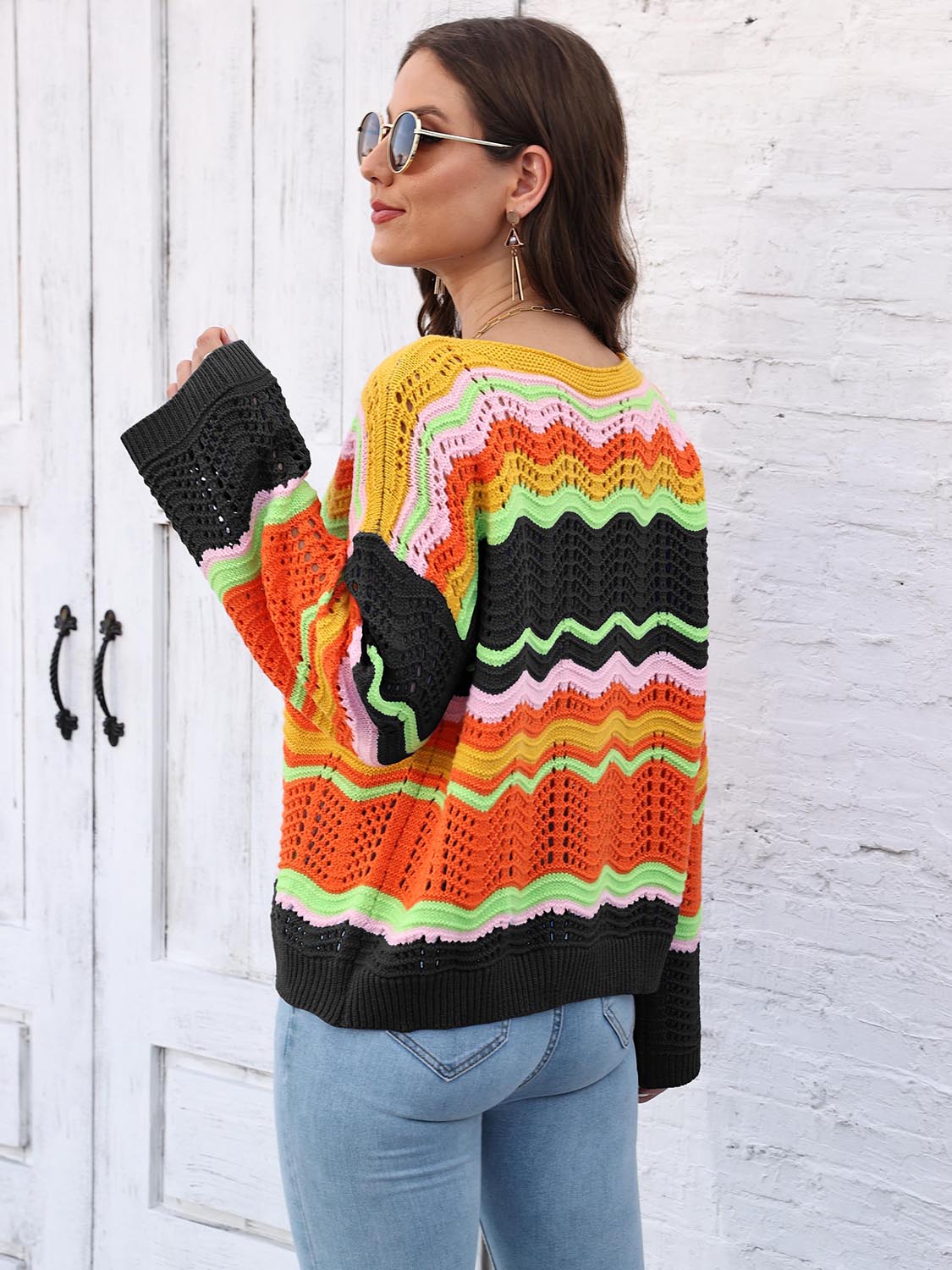 Openwork Round Neck Knit Top CMP