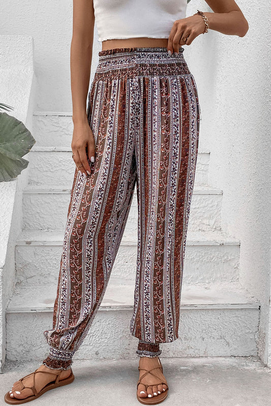 Perfee Smocked Printed High Waist Pants CMP