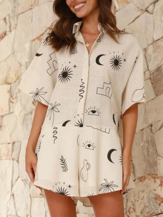 Printed Collared Neck Half Sleeve Romper CMP