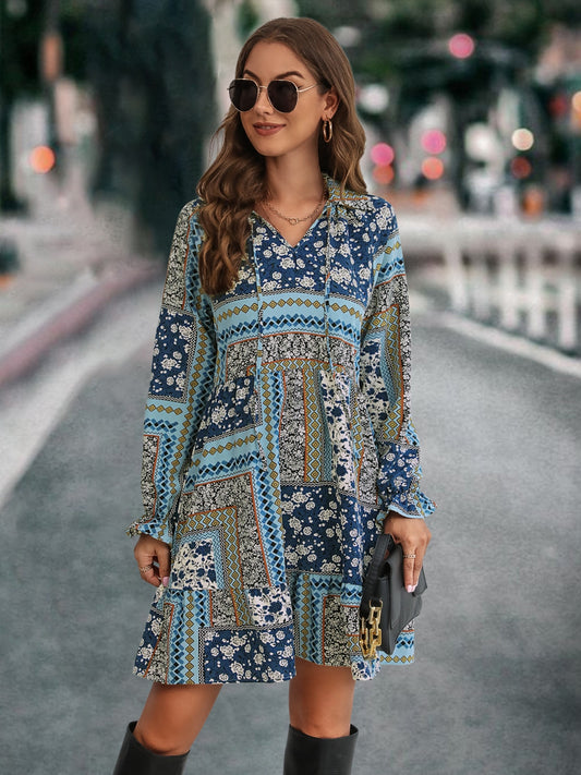 Printed Tie Front Flounce Sleeve Dress CMP