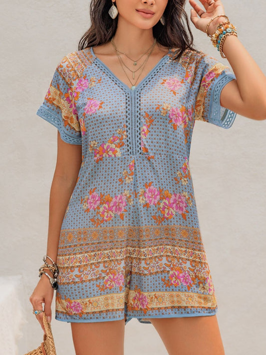 Printed V-Neck Short Sleeve Romper CMP
