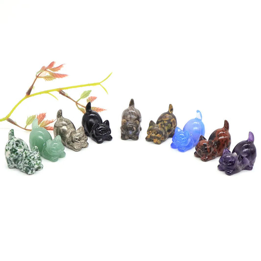 1.2" Cute Playful Kitty Carved Stones