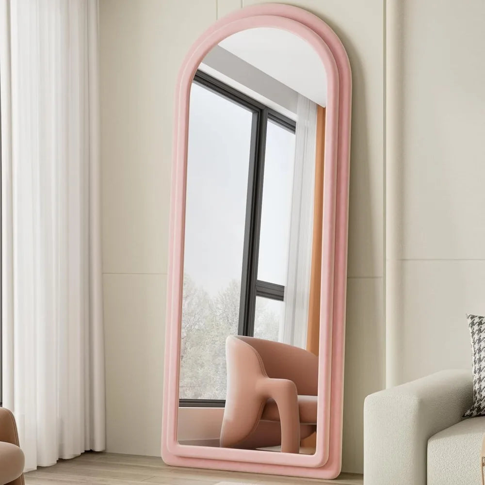 Full Length  Arched Flannel Floor Mirror with Stand