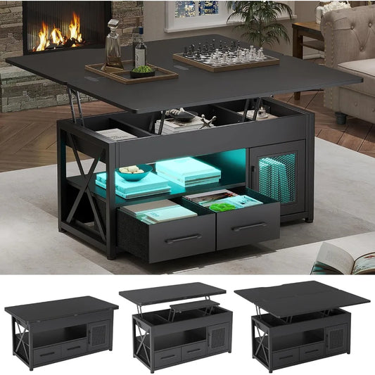 Lift 4 in 1 Coffee Table with Storage Room and Storage Drawers