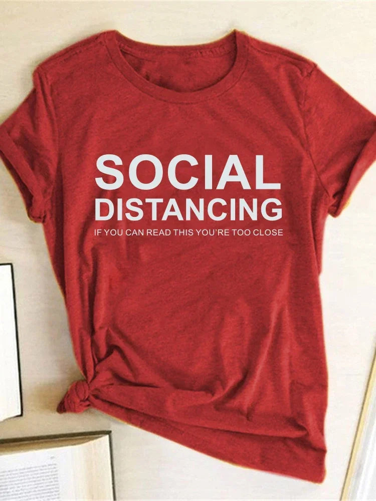 Social Distance Letter Print T-Shirt