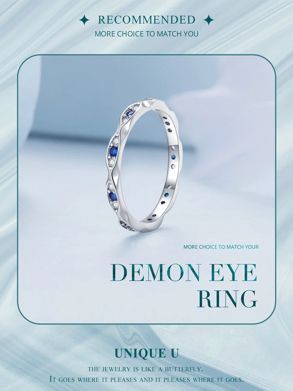 Sterling Silver Evil Eye Ring with Blue Zircons