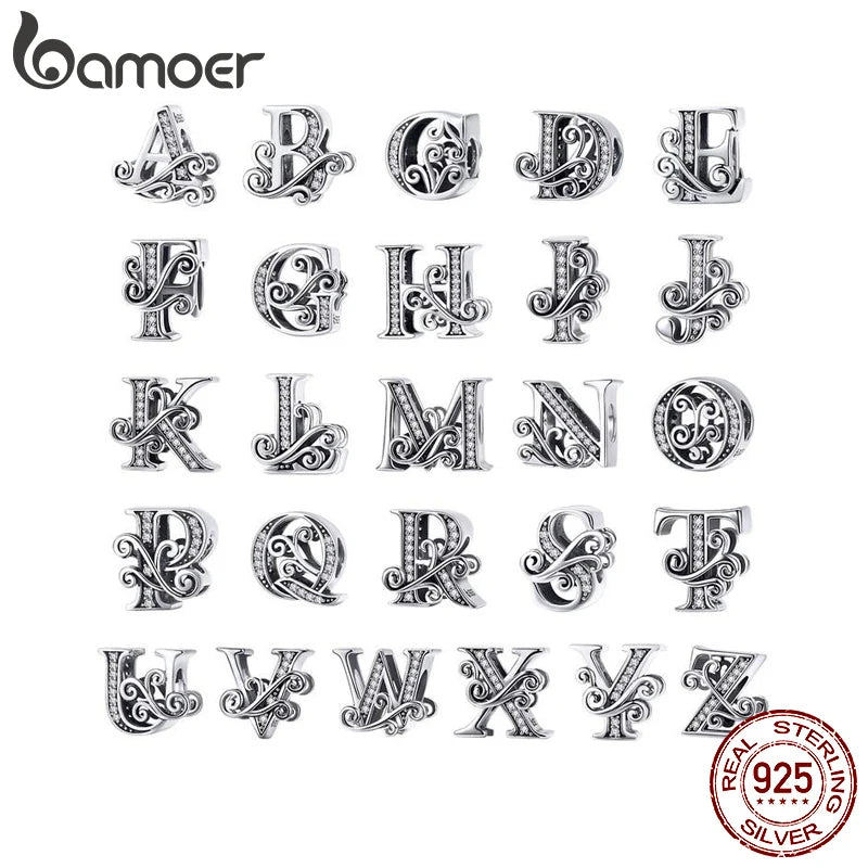 Vintage A to Z 26 Letter Charms Openwork CZ Alphabet Beads