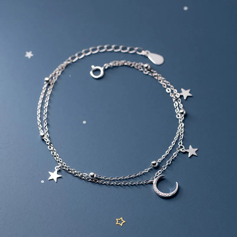 Star-Moon Geometric Double Layer Bracelet