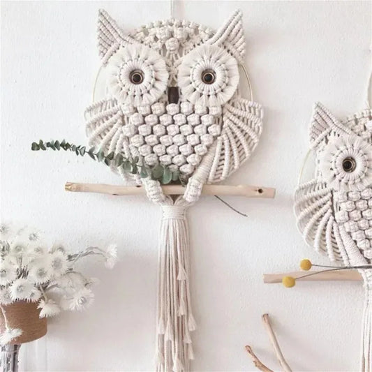 Hand-Woven Owls Wall Hanging