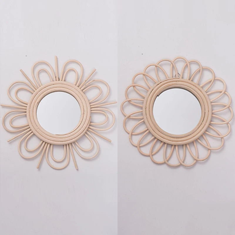 Round Woven Hanging Rattan Wicker Frame Dressing Mirror