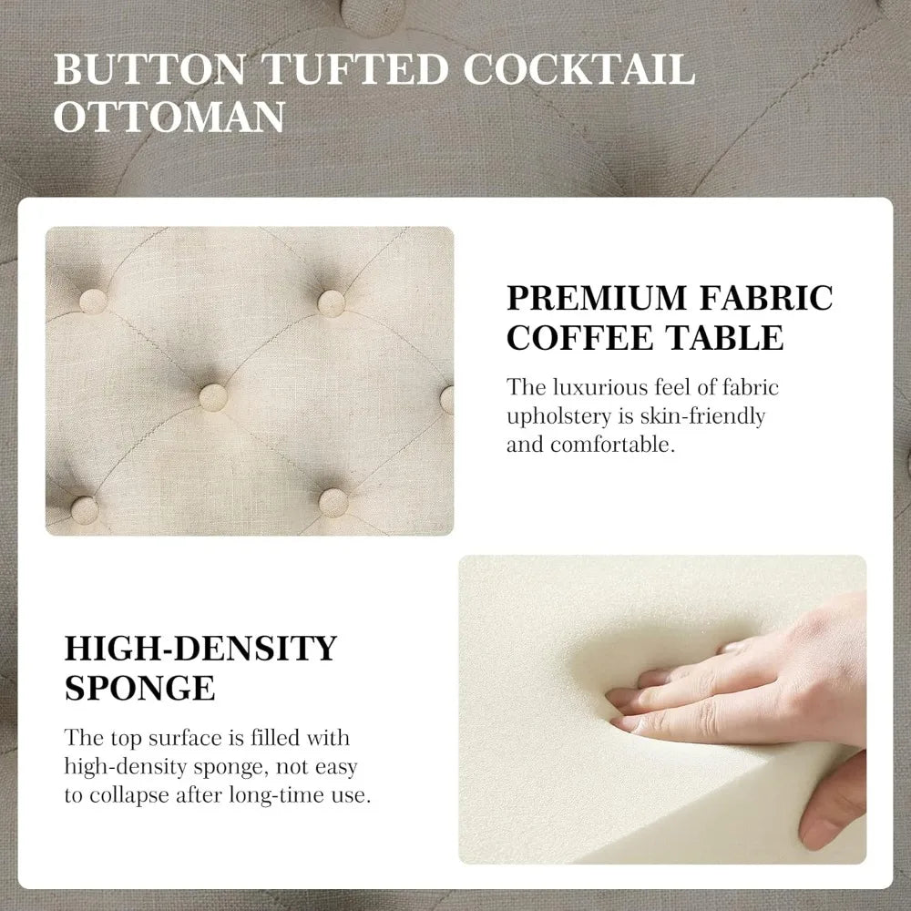 Button Tufted Cocktail Ottoman with Shelf