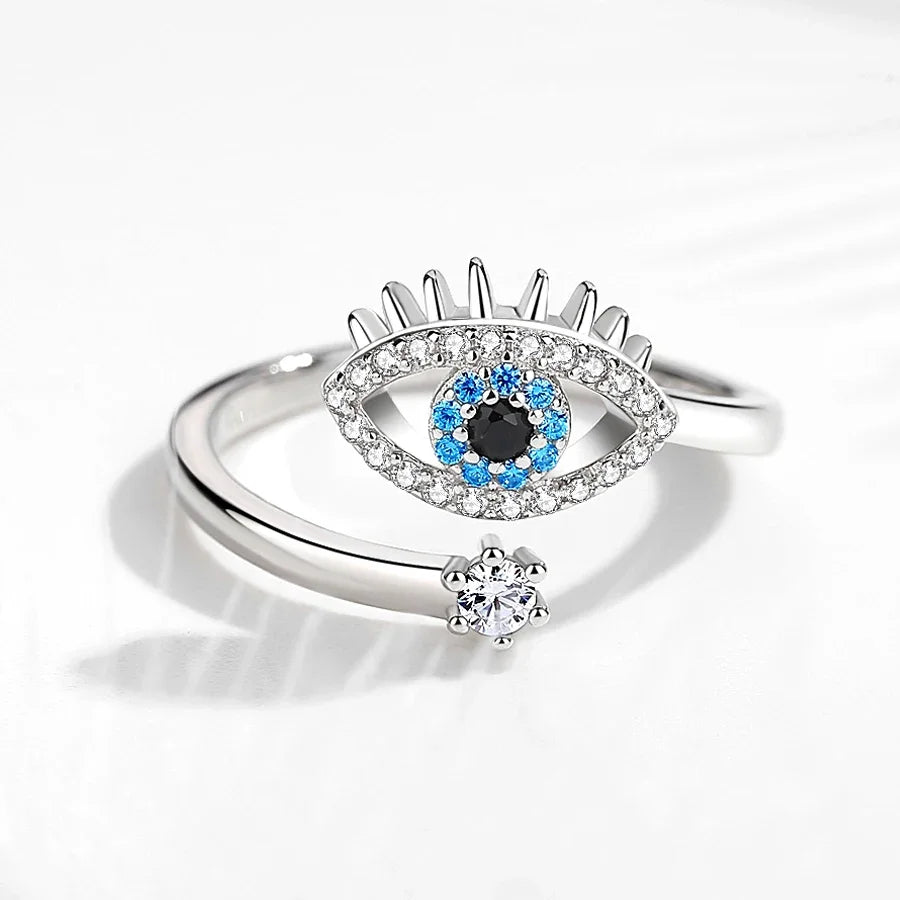 Evil Eye Blue Stone Cubic Zirconia Adjustable Ring