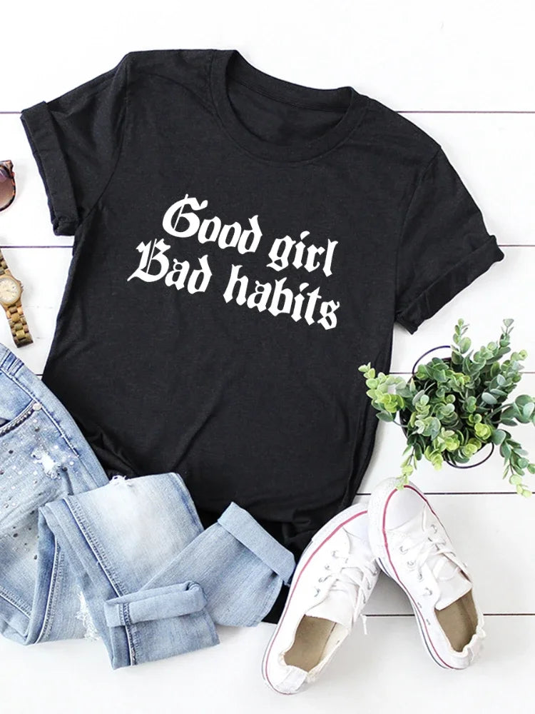 Good Girl Bad Habits Letter Print T-Shirt