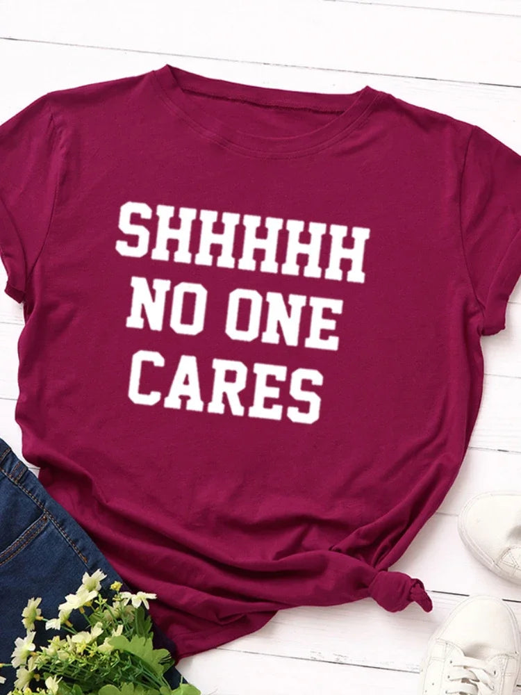 No One Cares Print T-Shirt