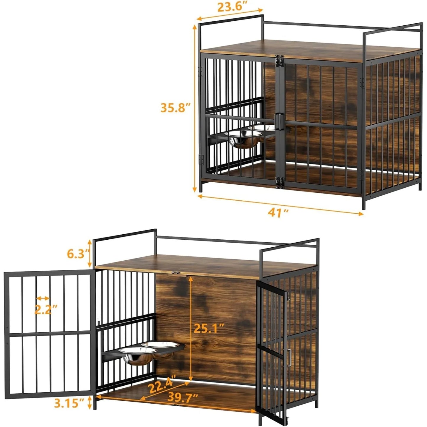 Large Dog Crate with 360° & Adjustable Raised Feeder