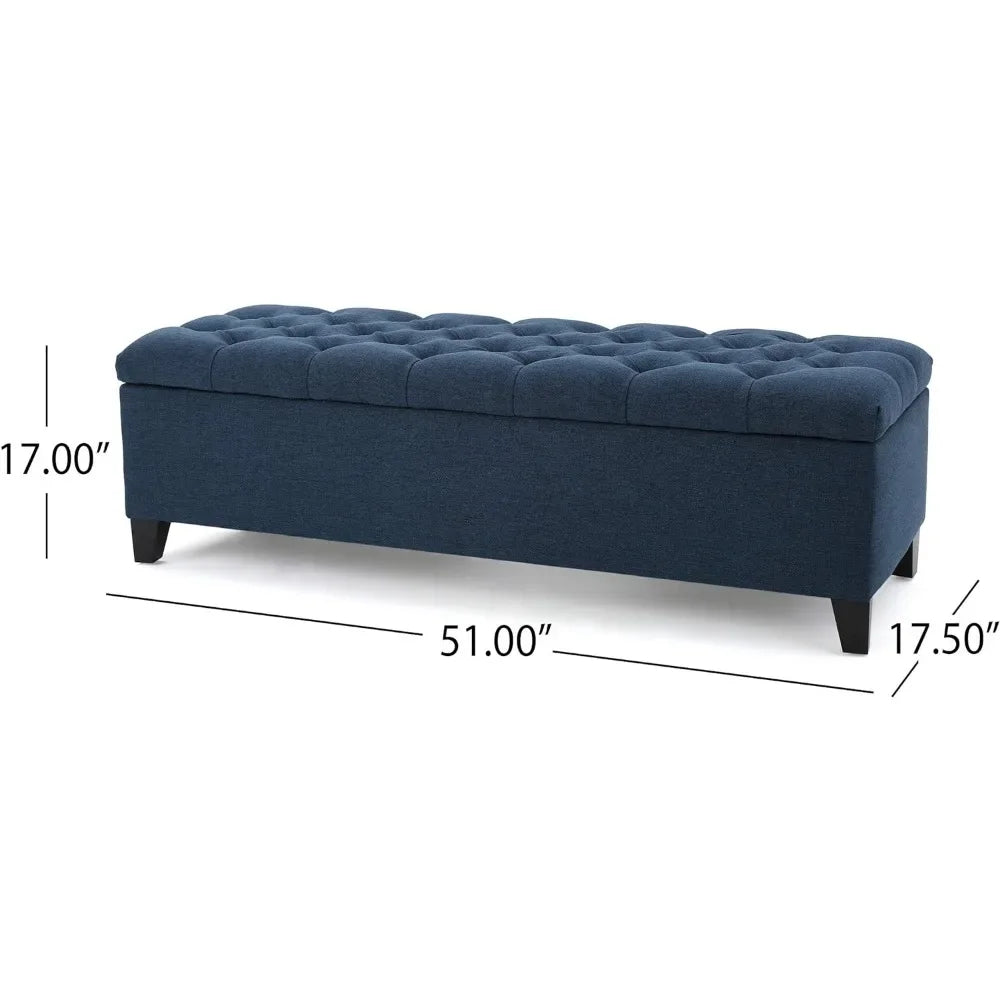 Dark Blue Foot Stool Fabric Storage Ottoman