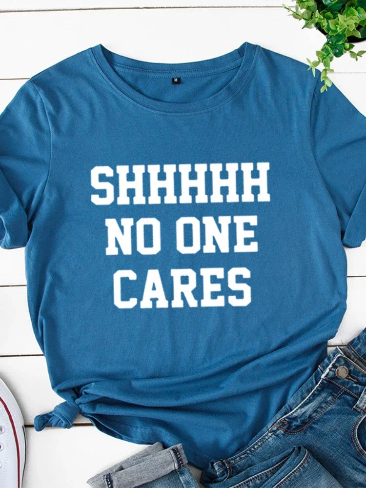 No One Cares Print T-Shirt