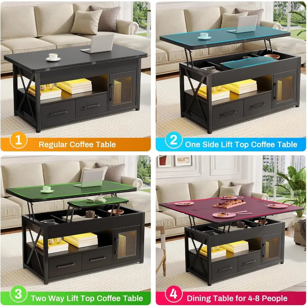 Lift 4 in 1 Coffee Table with Storage Room and Storage Drawers