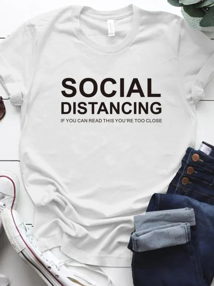 Social Distance Letter Print T-Shirt