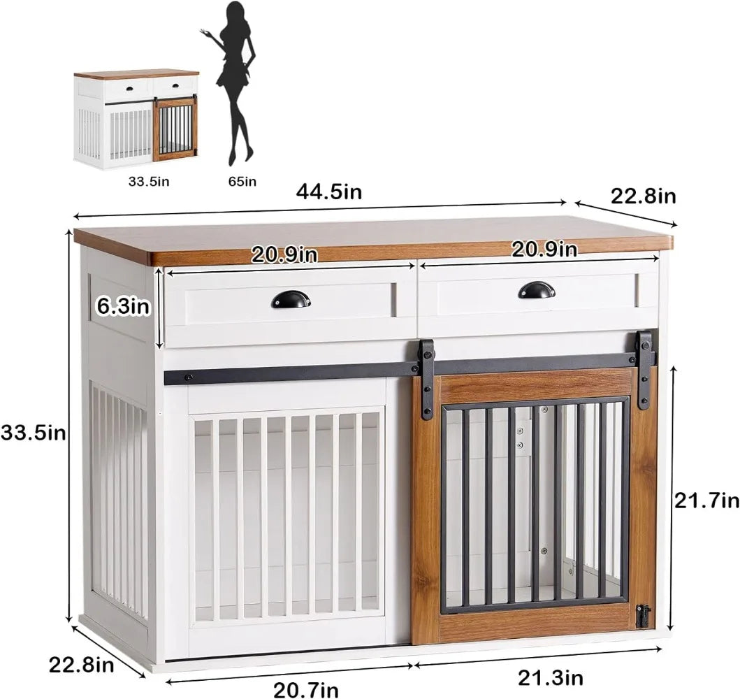 44" Dog Crate with Sliding Barn Door