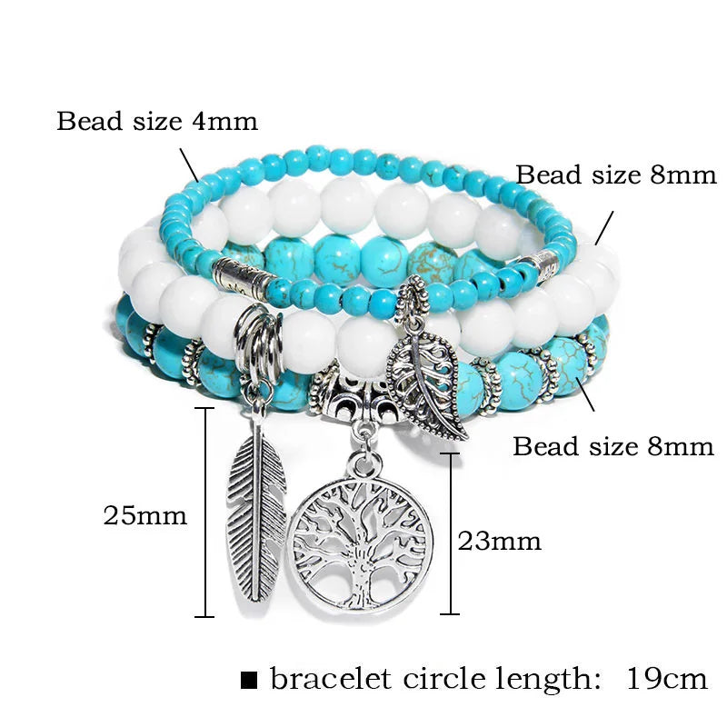 Conjunto de 3 pulseras con cuentas de piedra natural del árbol de la vida