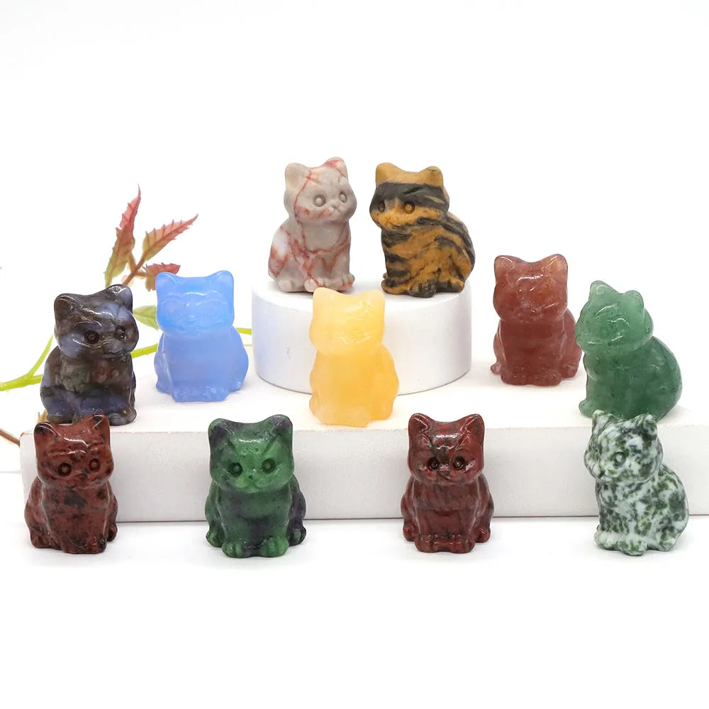 1.2" Natural Carved Cat Stones