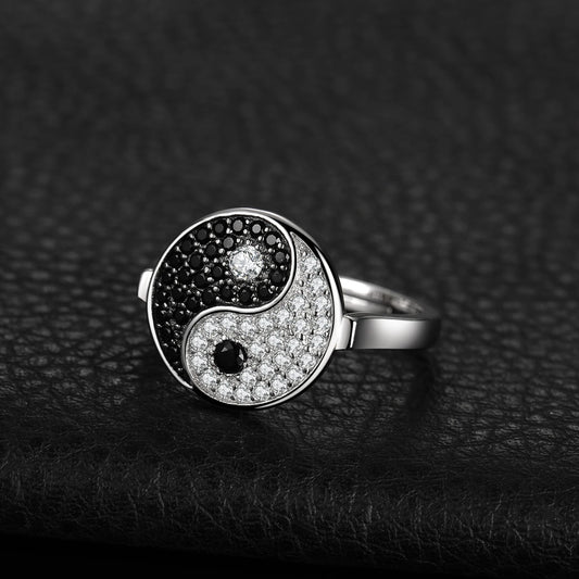 Yin Yang 925 Sterling Silver Adjustable Ring