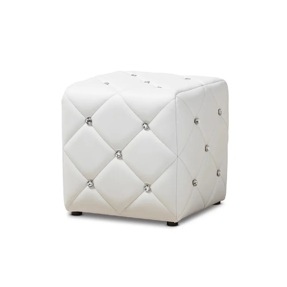 Square White Faux Leather Upholstered Ottoman