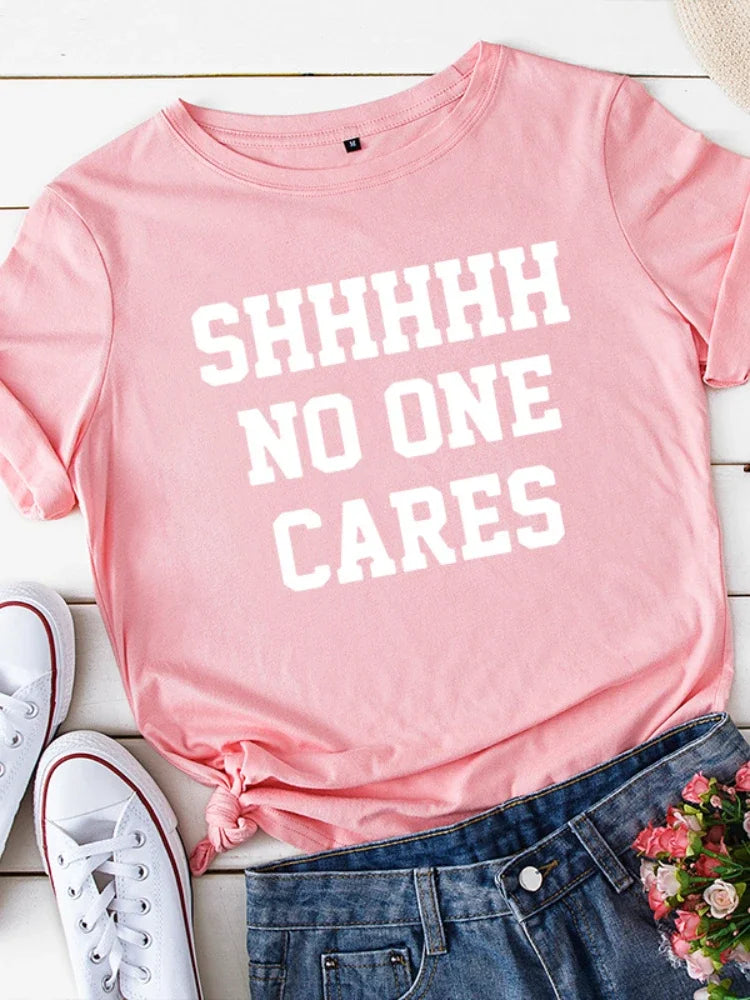 No One Cares Print T-Shirt