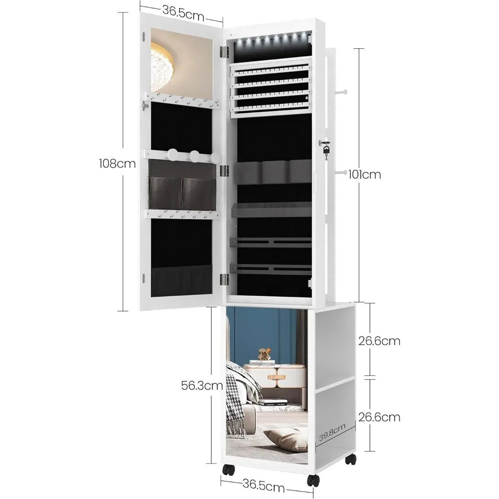 64.8" Jewelry Organizer with LED-Storage and Garment Rack