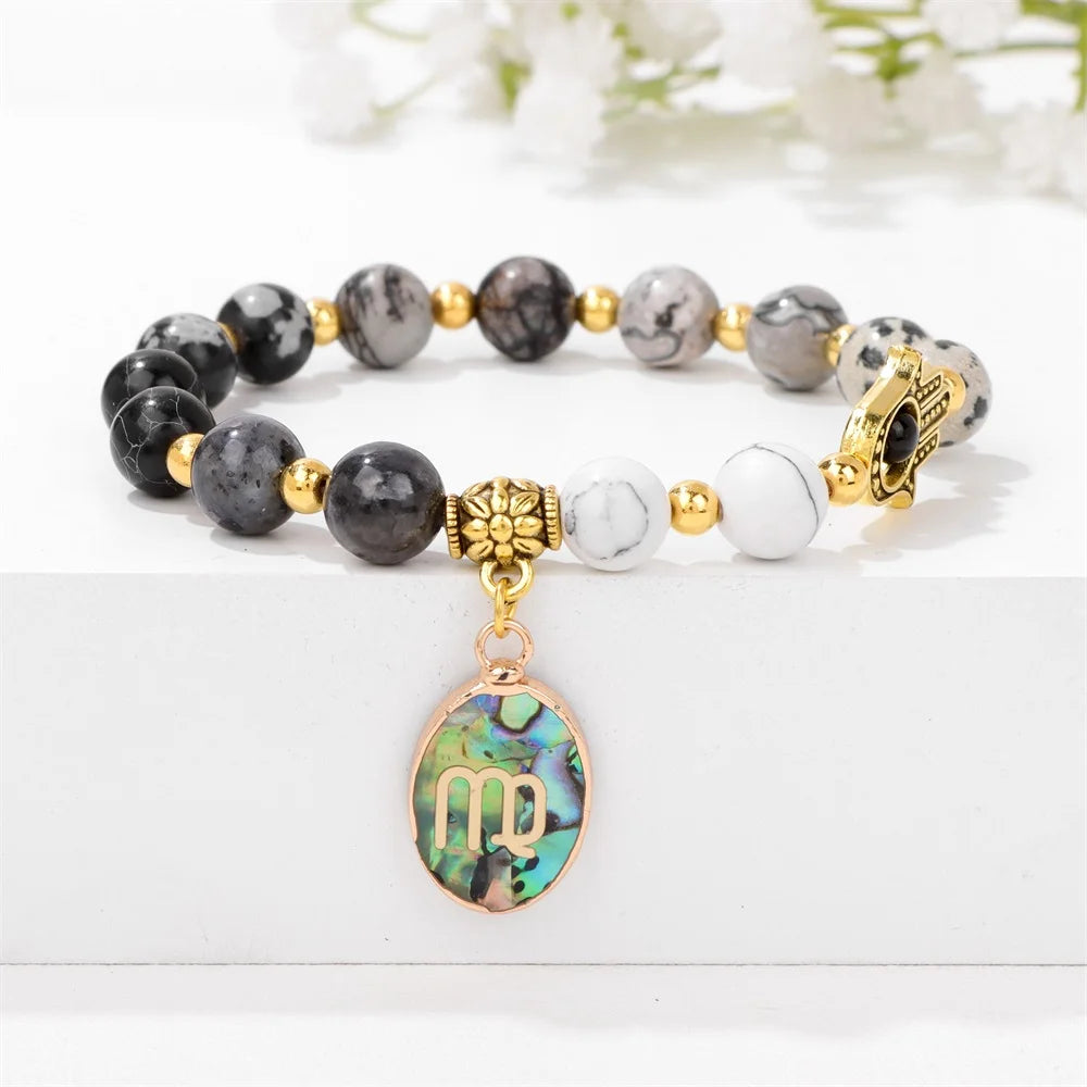 12 Zodiac Sign Natural Stone Beaded Charm Bracelets