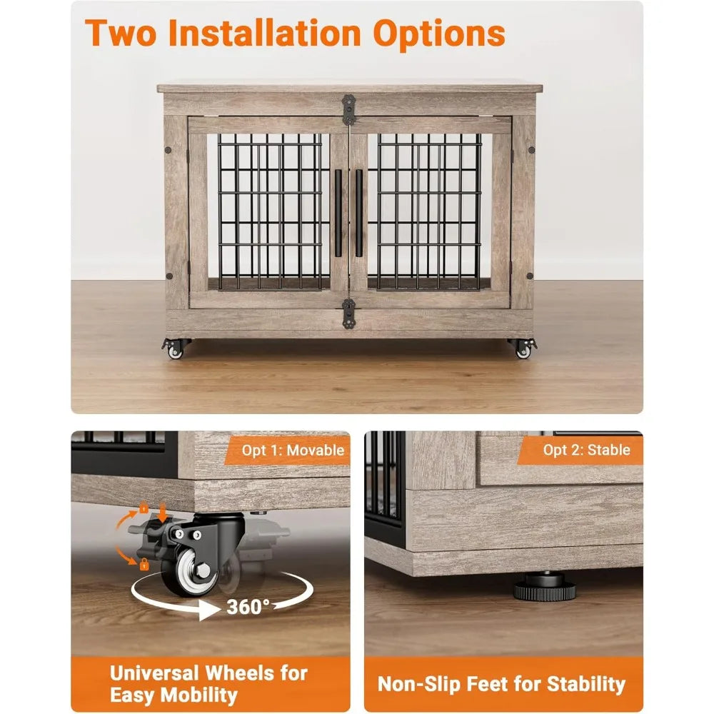 Heavy Duty Dog Cage End Table with Wheels