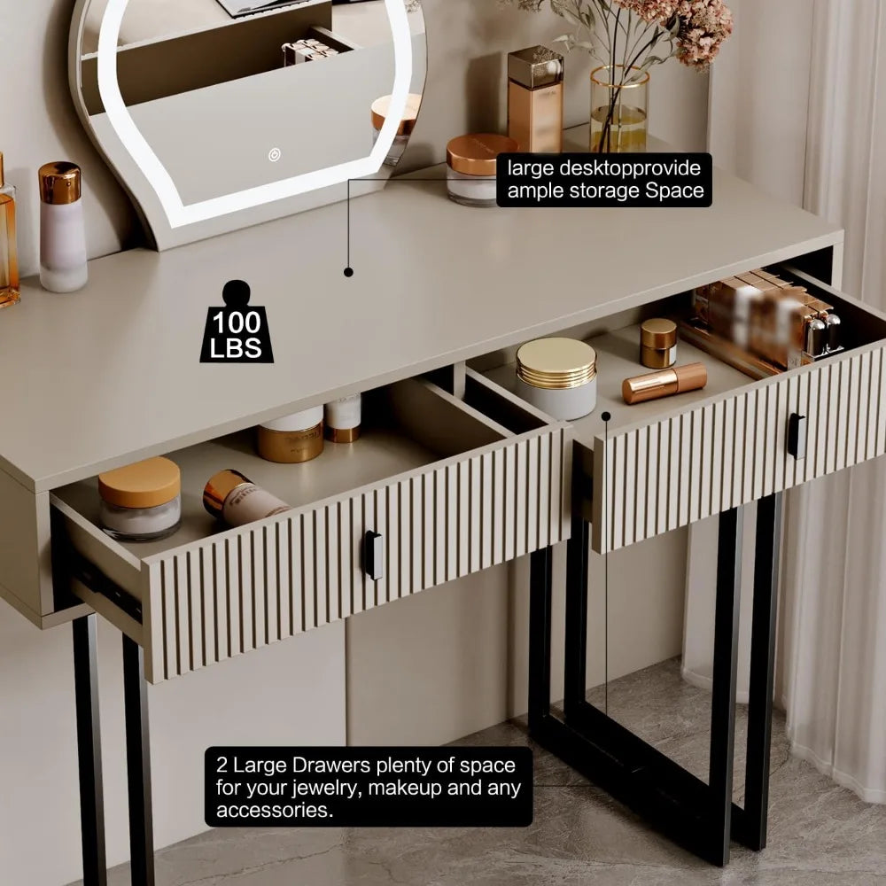 Vanity Desk with 3 Color Touch Screen Dimming Mirror