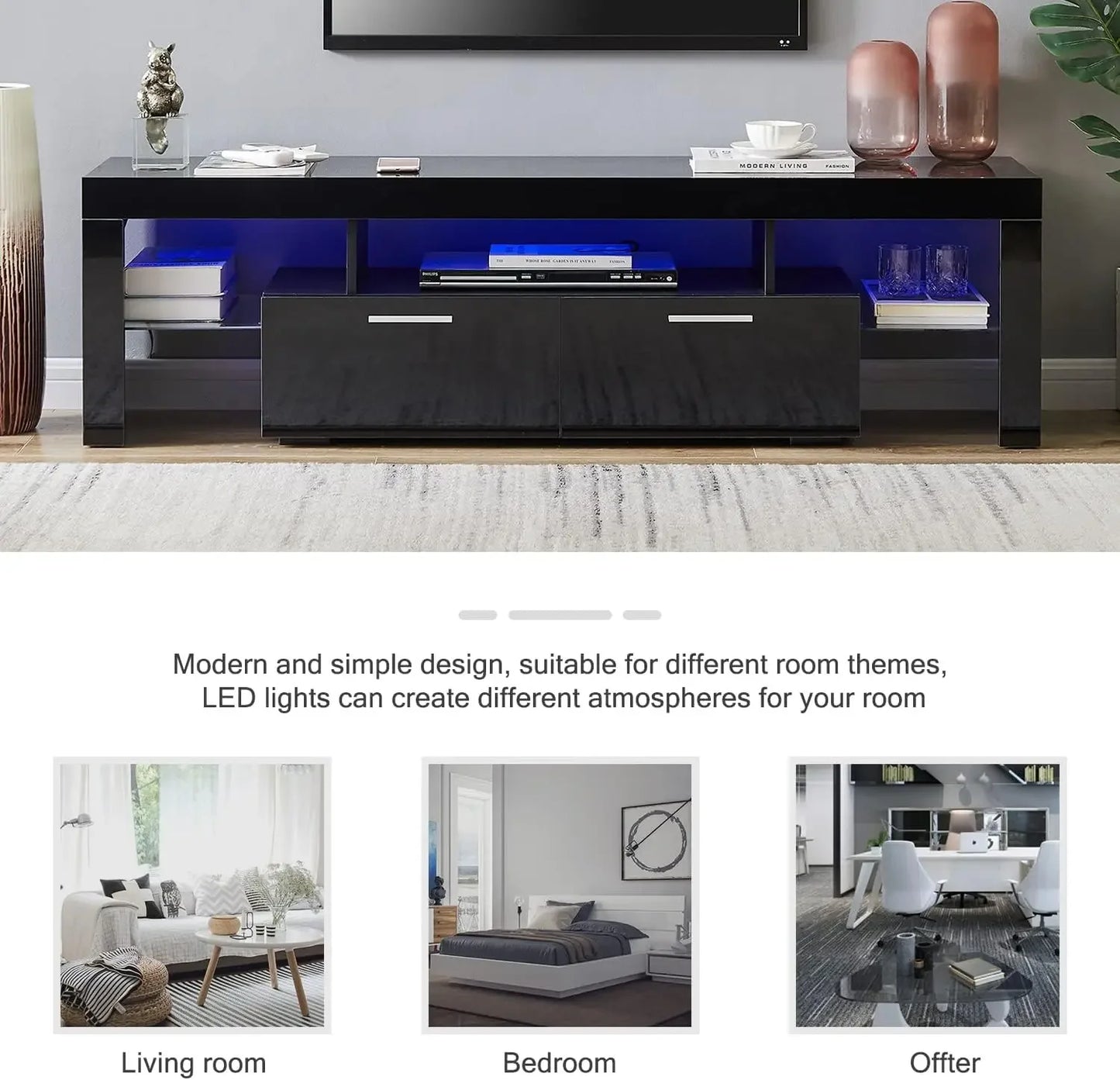 LED High Gloss TV Entertainment Center with Spacious Storage Drawer