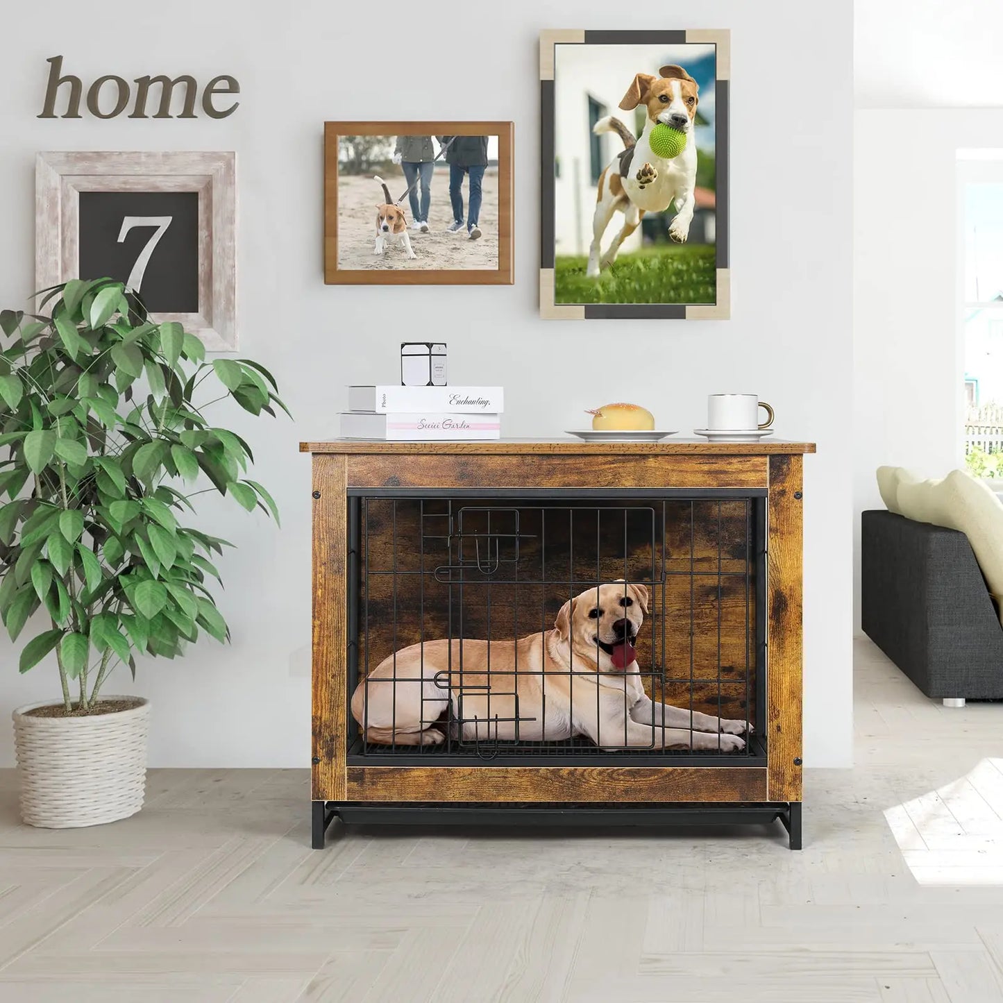 Wooden Side End Table Modern Dog Kennel