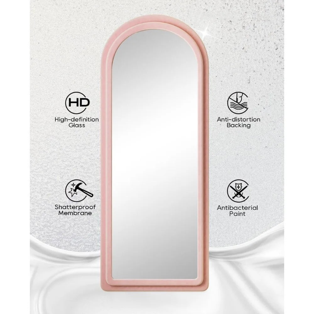 Full Length  Arched Flannel Floor Mirror with Stand