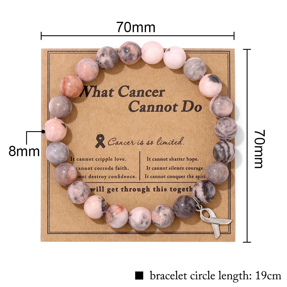 Assortiment de bracelets en perles de pierres naturelles - Sensibilisation au cancer du sein