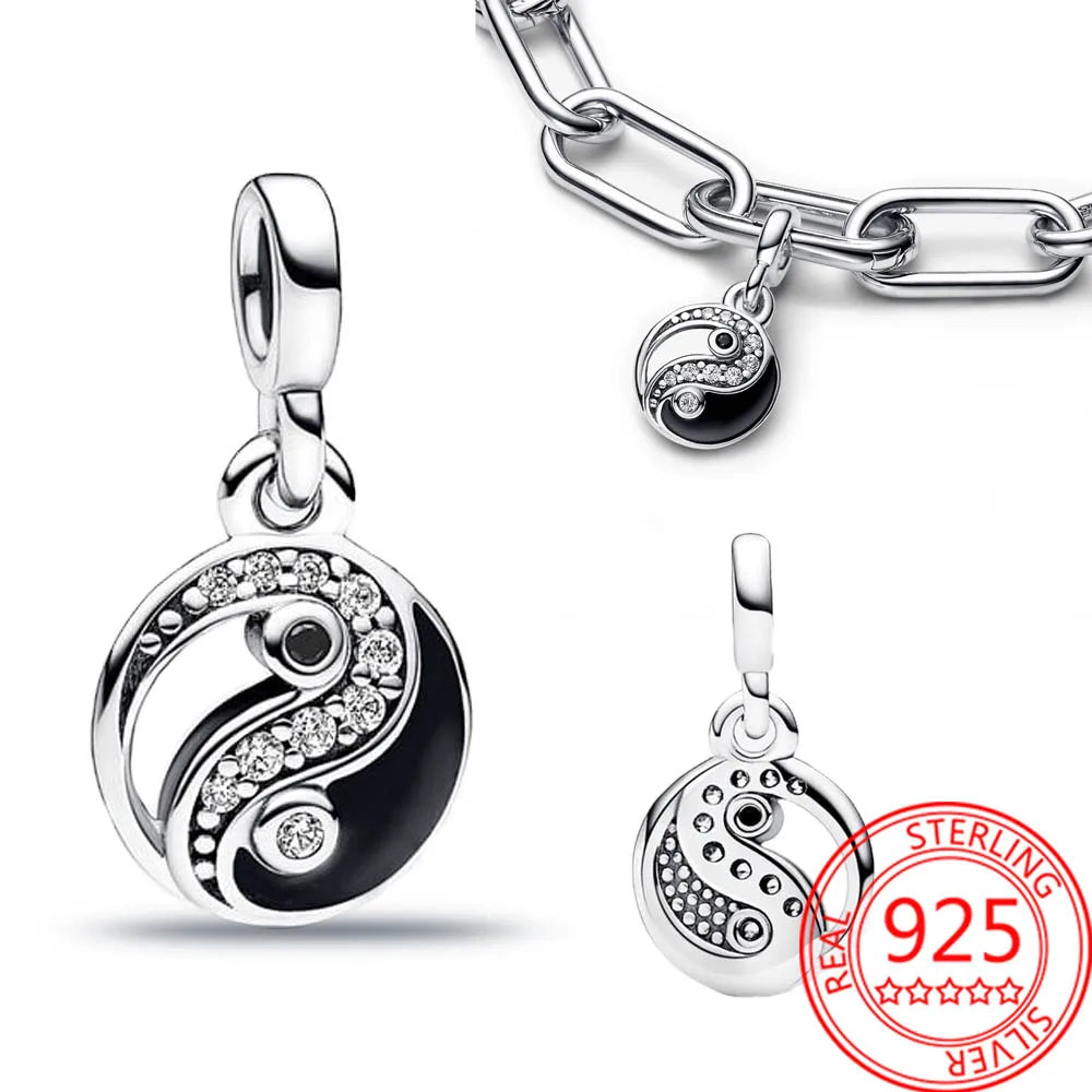 ME Series 925 Sterling Silver Sparkling Yin & Yang Mini Dangle Charm Fit Pandora ME Link Chain