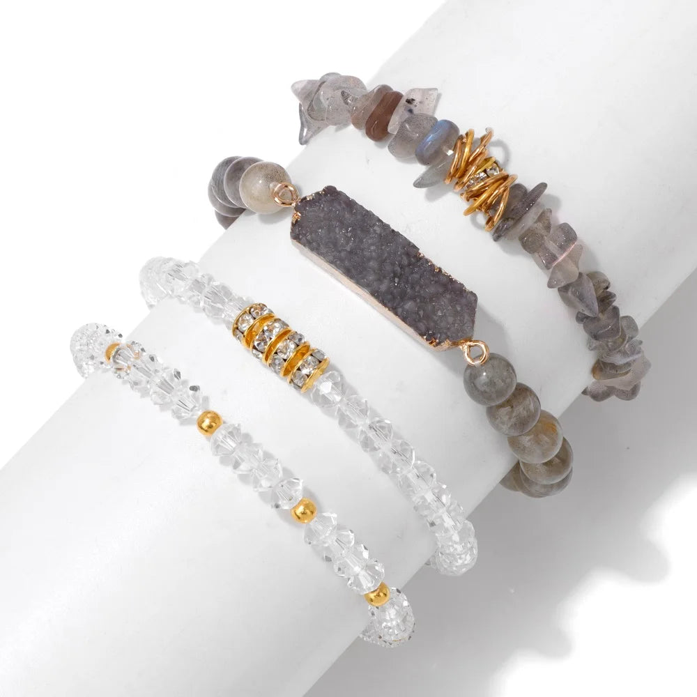 Assorted 4Pcs Natural Stone Beaded Bracelet Sets