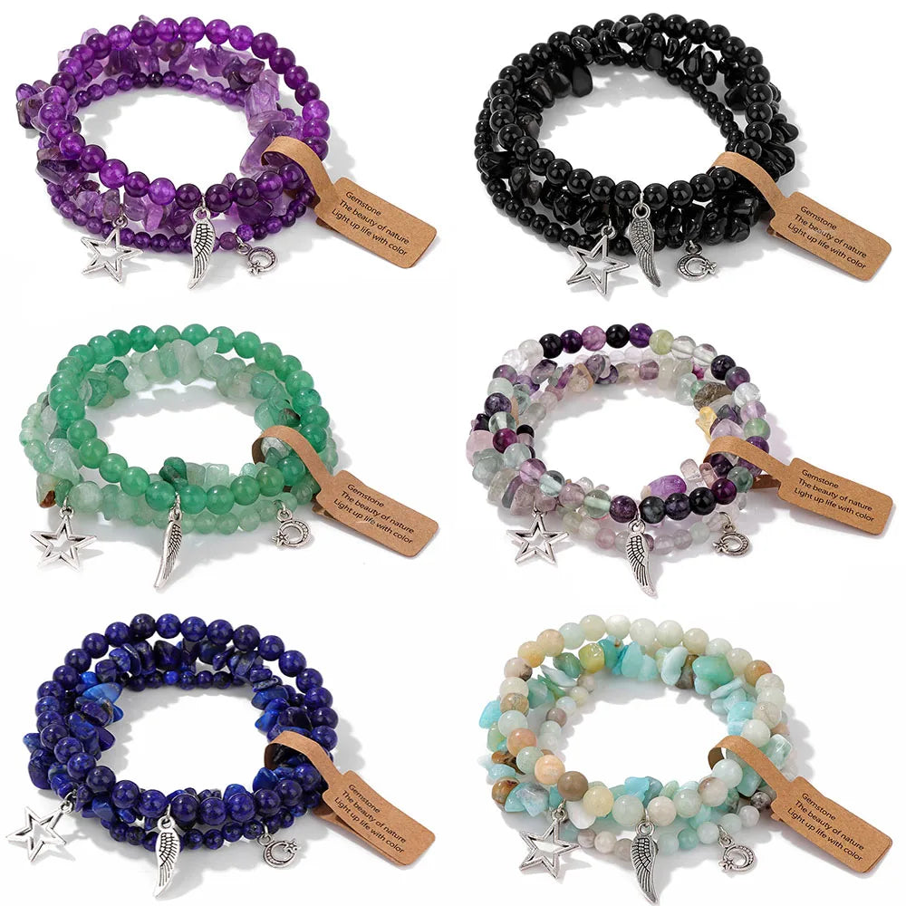 Pulseras de piedra natural surtidas de 3 piezas con dijes