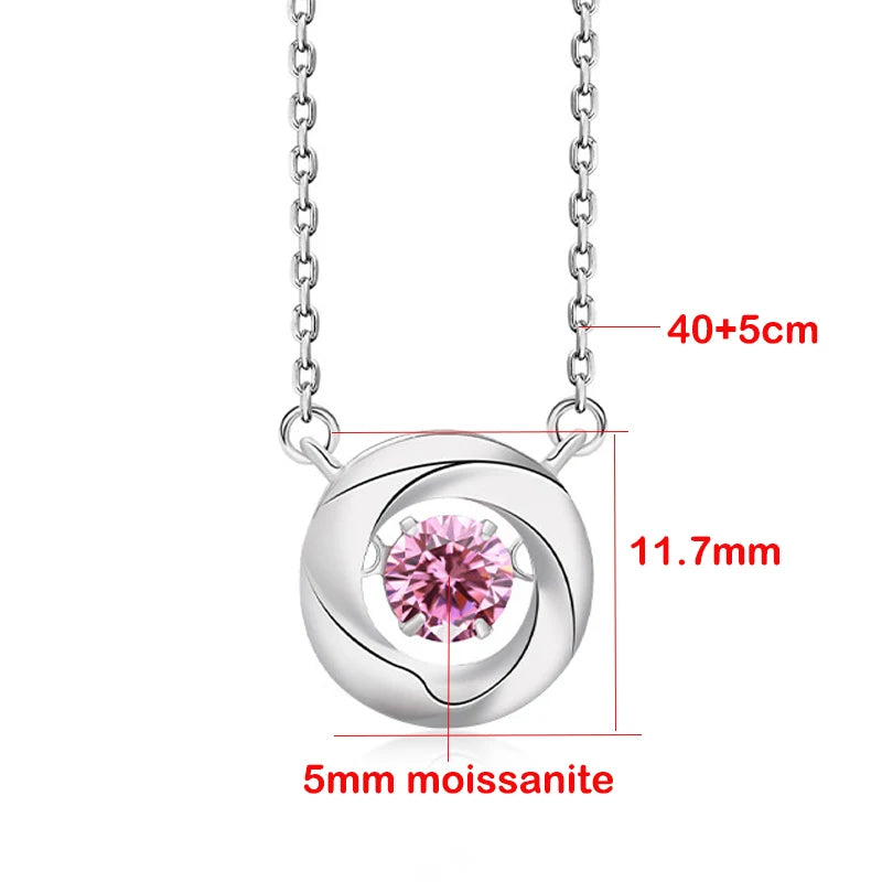 0.5CT GRA Certified Pink/White Moissanite 925 Sterling Silver Pendant Necklace