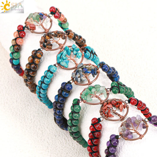 Assorted Natural Stone Tree of Life Bracelets