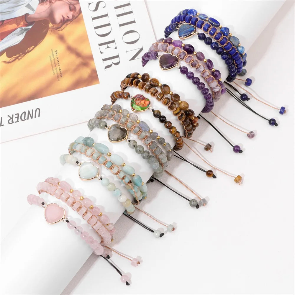 Ensembles de bracelets en pierre naturelle et corde tressée assortis