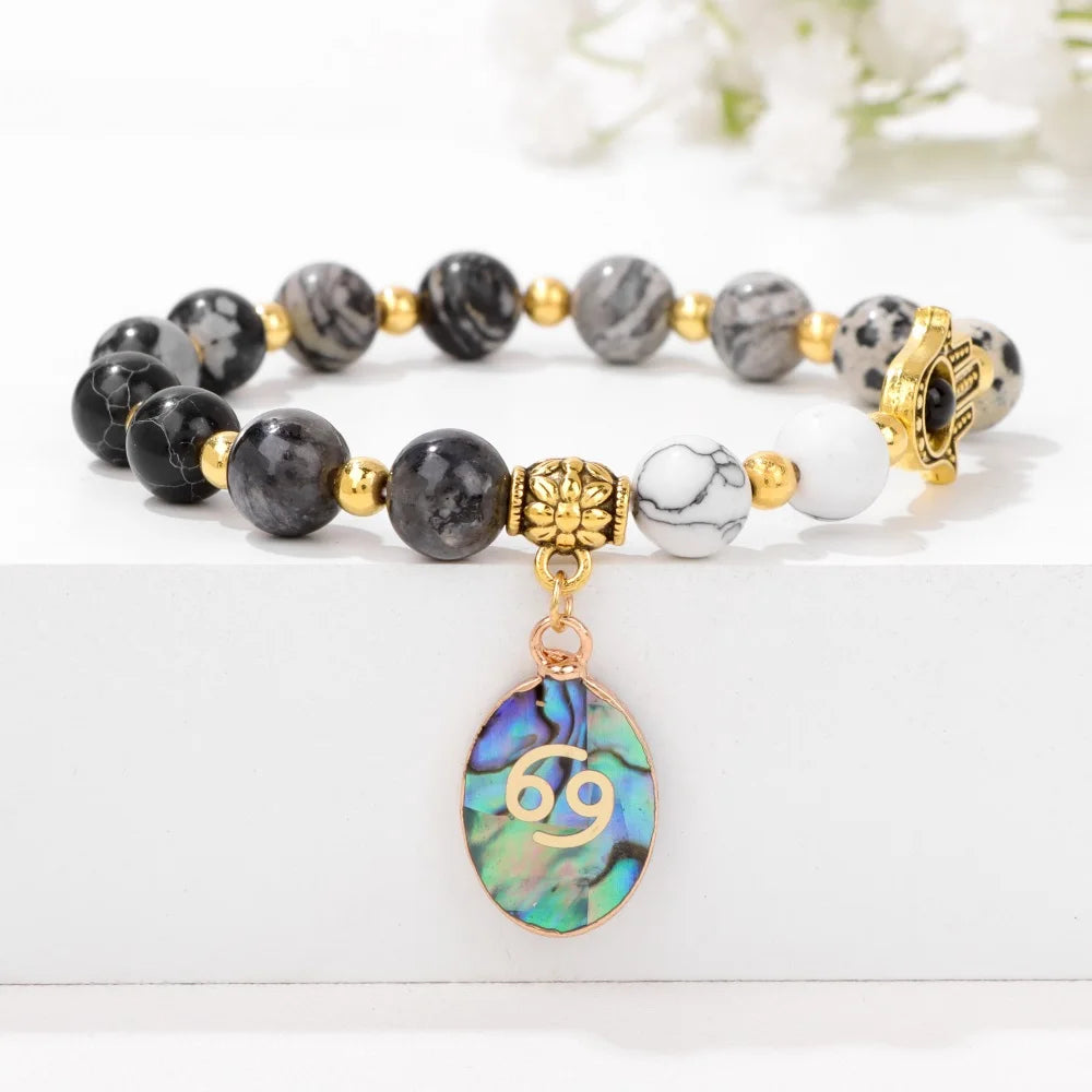 12 Zodiac Sign Natural Stone Beaded Charm Bracelets