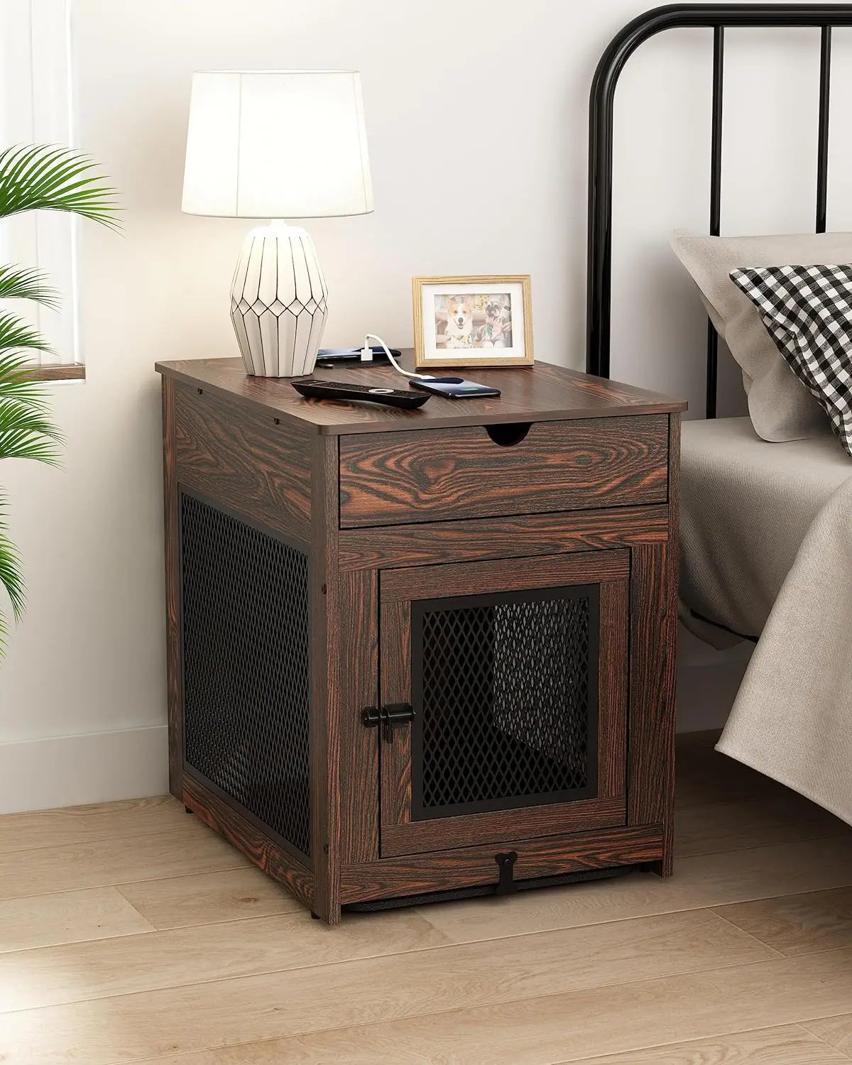 End Table Dog Kennel with Storage Drawer